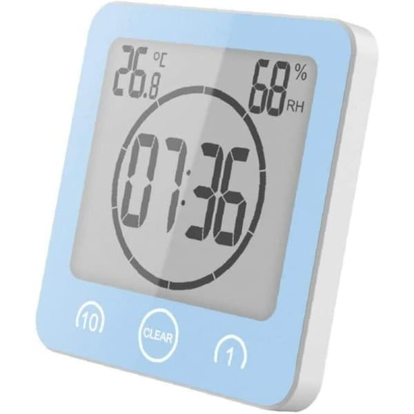 IC Blå Digital Vattentät Tyst Elektronisk Termohygrometer Badrum Kök Sugkopp