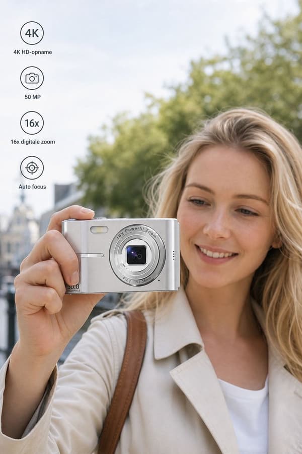 Digitalkamera, 50 Megapixel, 4K Video, 16X Digital Zoom, Autofokus, 2,4-tommer LCD, Kompakt Kamera Til Vlogging Og Rejser, Sort