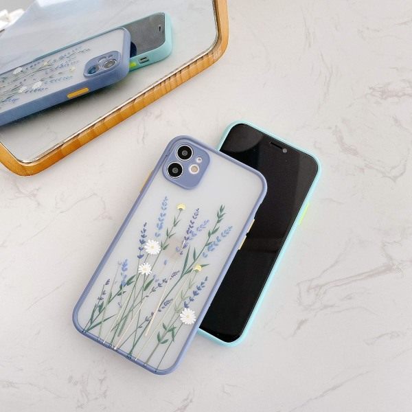 IC Kompatibelt iPhone 12 Skal med Blommigt Frostad PC-Baksida, Blommor, Tjejer, Kvinnor, Mjukt Skyddande Skal