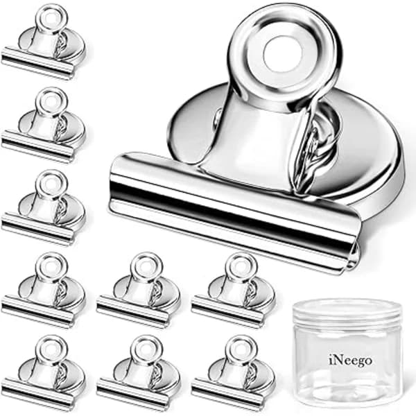 12-pack magnetklämmor, starka kylskåpsklämmor i rostfritt stål för kök, kontor, whiteboard, reptålig silver