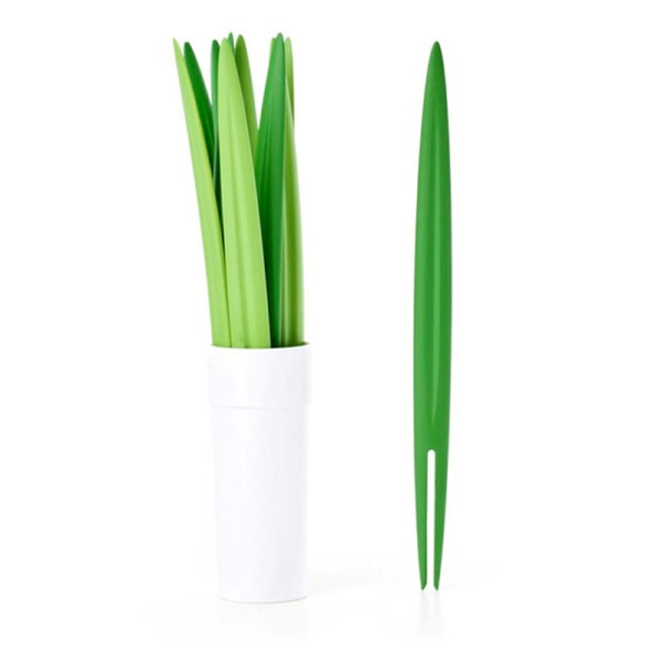 IC 30 stk Frugtgaffel Tandpetare Blad Plast Dekoration Lunchboks Grøn 30stk