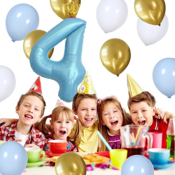 IC Blå krona nummer 4 ballong, 40'' stort nummer folieballong med latexballonger, 4-årsdag (blå 4)