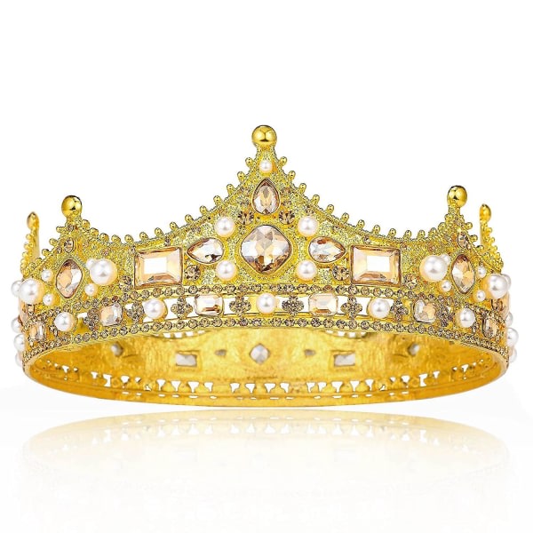 IC Gold King Crown til mænd, Prince Fødselsdagskroner, Cosplay Royal Crown Prom Halloween