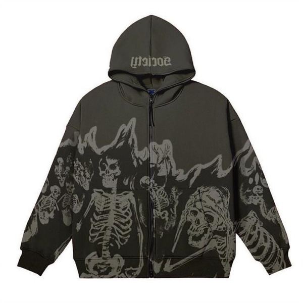 IC Herr Anime Skull Hupparit Dam Vintage Gothic Vetoketju Streetwear harmaa M