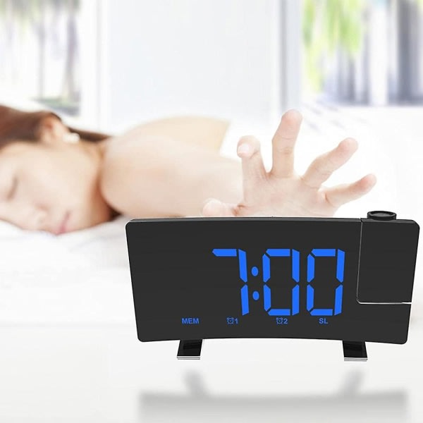 Digital väckarklocka, projektionsväckarklocka för sovrum med 4 dimmer, USB-telefonladdare, 180° roterbar projektor