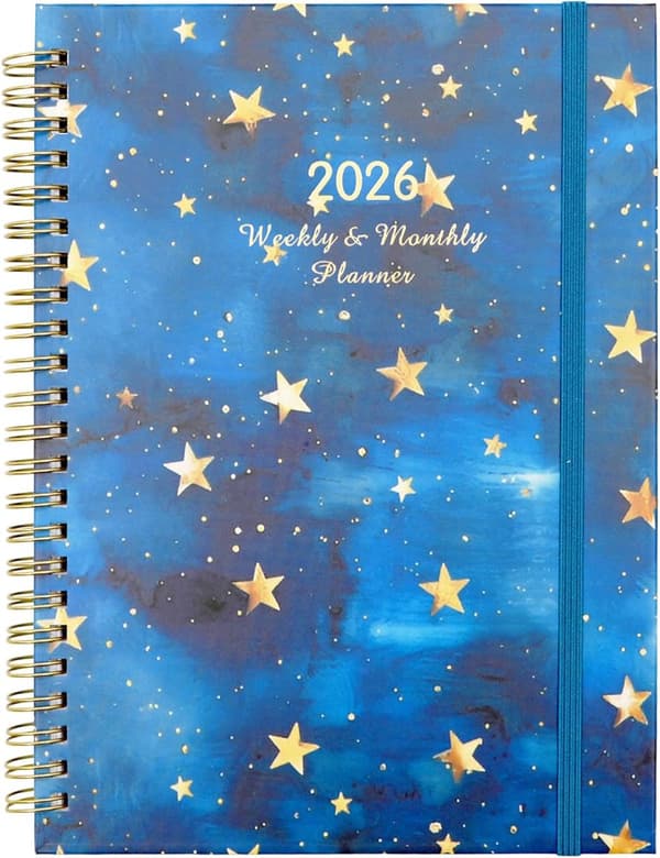 2026 Ugentlig og Månedlig Planlægger, Blødningsresistent Papir, Dobbelt Spiralbinding, Lomme, Til Arbejde og Studie, Blå, 16,3 X 21,6 cm