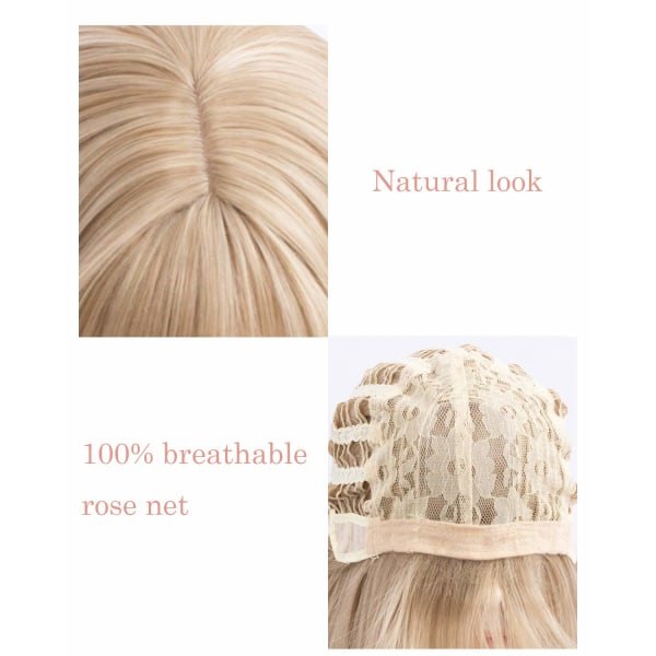 Blond parykk med lugg, lang rett askeblond parykk for kvinner, 27 tommer varmebestandig syntetisk damehår Parykker for cosplayfest Halloween