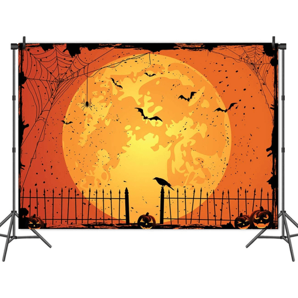 IC Happy Halloween Fotobakgrund 5x3ft före jul Jack O'Lantern Pumpa Lykta Orange Natt Spindelnät Kyrkogårdsstaket Barn Födelsedag Vinyl