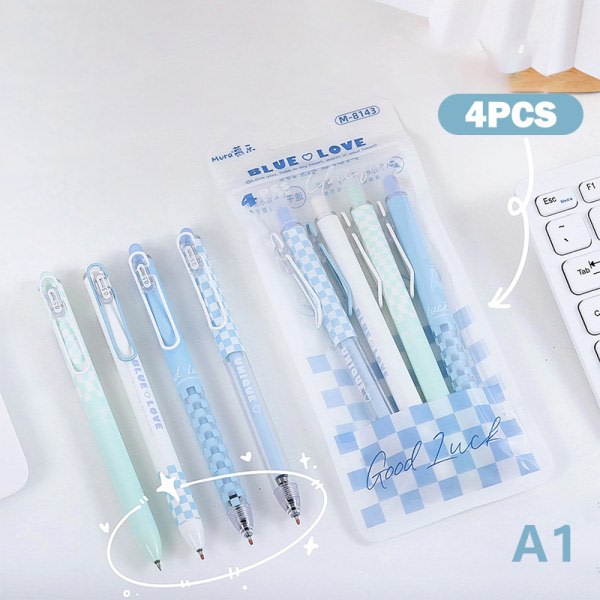 IC 4st White & Blue Gel Pens Set Eternity Love 0,5 mm Kulspets Bl A1