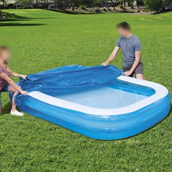 Rektangulärt poolskydd, PE-överdrag med rep, damm- och solskydd, vindtät design för rektangulära pooler, blå, 305 x 183 cm