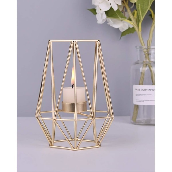 IC Teelysholder i metal, geometrisk, tråd, jern, teelyslygte, bryllup, helligdage, begivenheder, festdekorationer, metal, lav form (roséguld stor)