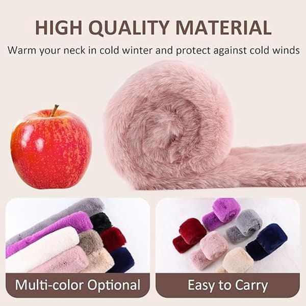 Faux Fur Scarf for Women, Warm Winter Neck Warmer Soft Plush Pull-Through Wrap Scarf, Pink