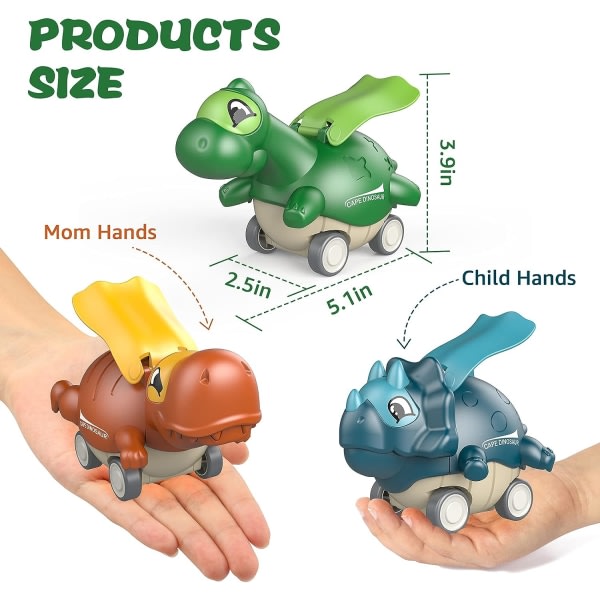 IC Dinosaurieleksaker för 1-4 år gamla pojkar,Press and Go-leksaksbilar för pojkar, Toddler 2-4 år, tillbakadragande fordon för barn