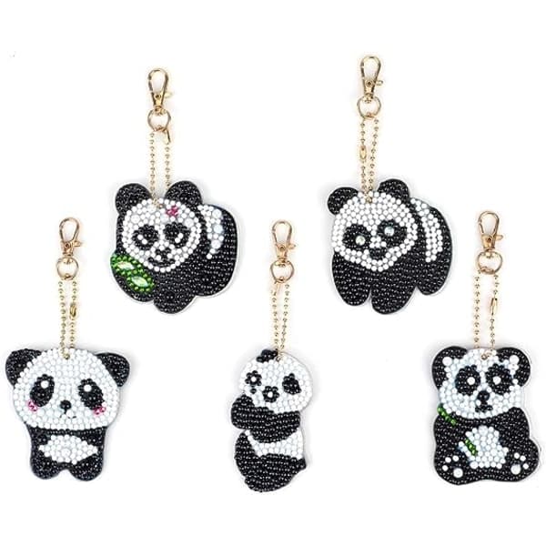 5 stk DIY 5D Panda Diamantmaleri Nøgleringe, Rhinestone IC