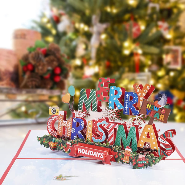 IC 3D Pop Up Card Julkort, vackert jultomte gratulationskort med kuvert (god jul)