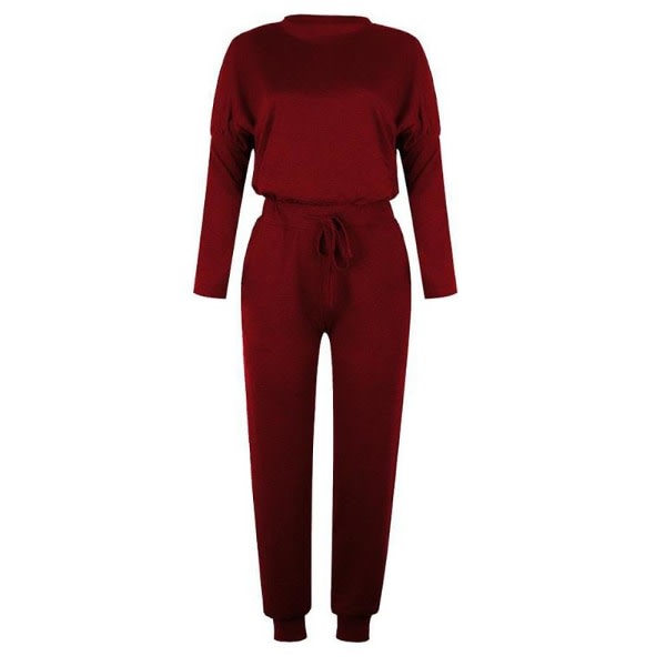Kvinnor Casual Enkla kläder T-skjorte Toppar + Dragsko Elastik midja Jogging Träningsbyxor Byxor Loungewear Set Wine Red L