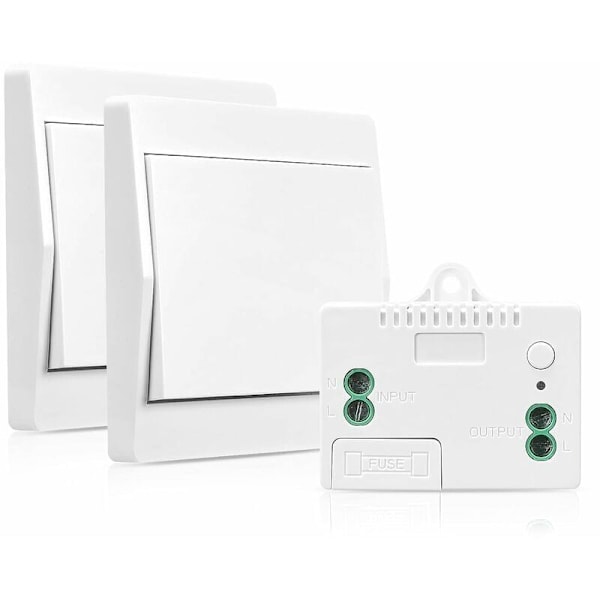 Trådløs og batterifri selvforsynt bryter, RF-sender og mottaker kontroller sikkerhetsbryter, 200M veggfjernkontroll, 433MHz, 2 stk..DEBUNS