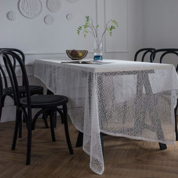 IC Spets rektangulär duk Elegant ihålig avlång bordsduk för fester, bröllop, baby , matbord (vit, 55"x87")