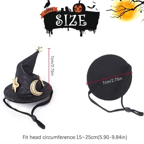 IC 4-pak små dyr Halloween troldmandshat med elastisk hagerem