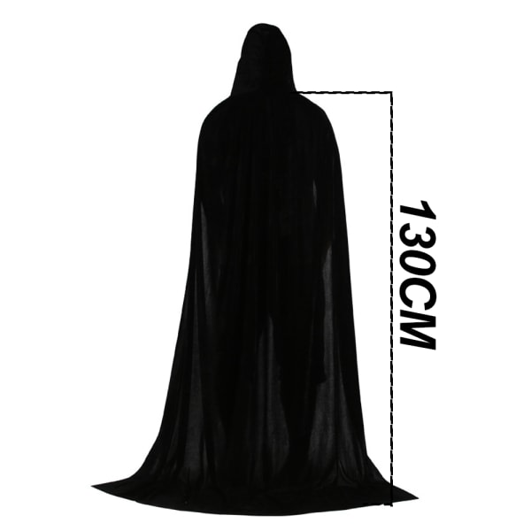 IC Unisex hel længde hætte lang fløjls kappe, sort, 130 cm 130cm