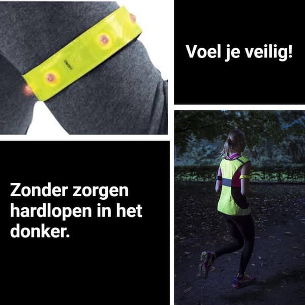4-pack vattentäta lysande LED-säkerhetsband – gul/röd, för arm/ben, blinkande