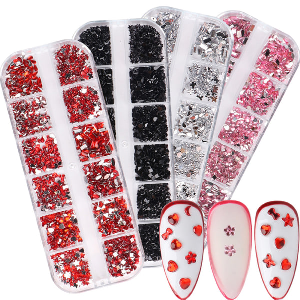 IC 12 Grid Box Multi Size Farverig Hotfix Rhinestones Flatback Cry Red onesize