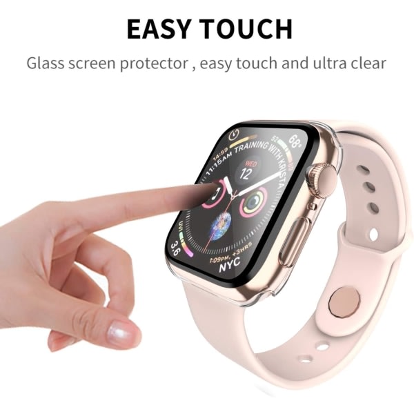IC-deksel kompatibel med Apple i Watch Series 1/2/3/4/44 med inbyggt skjermbeskyttelse i herdat glass - Hårt PC-deksel rundtom （Blå）44 mm