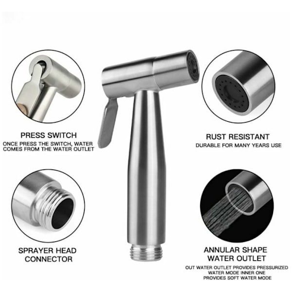 Toalettspray Bidet Dusjhode 150 cm, børstet