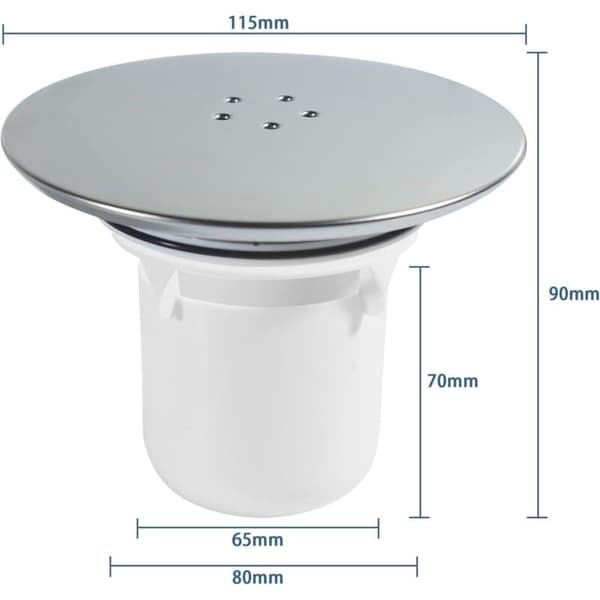 Bruseafløbsdæksel - Bruseafløbsdæksel - 90 mm / 115 mm - Krom - Lugtsikker forsegling - Hvid