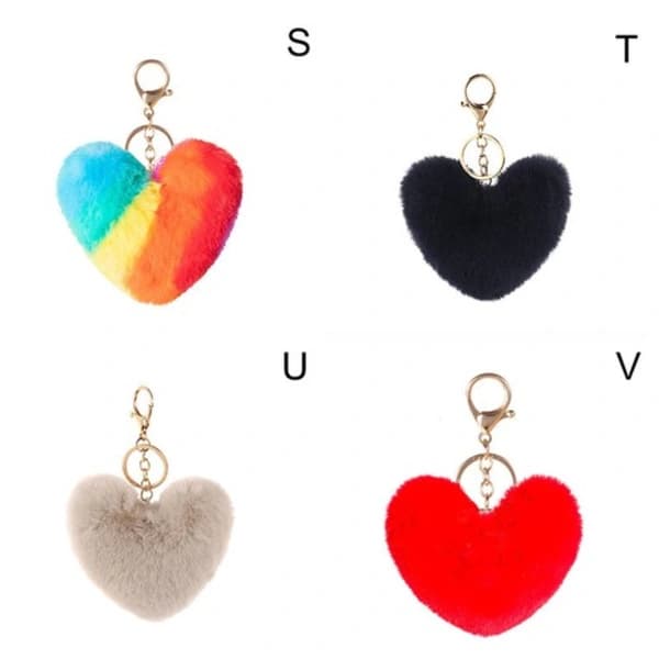 Fluffy Heart Shaped Keychain Key Chain Ring Keyring Ladies Bag Car Charm A A