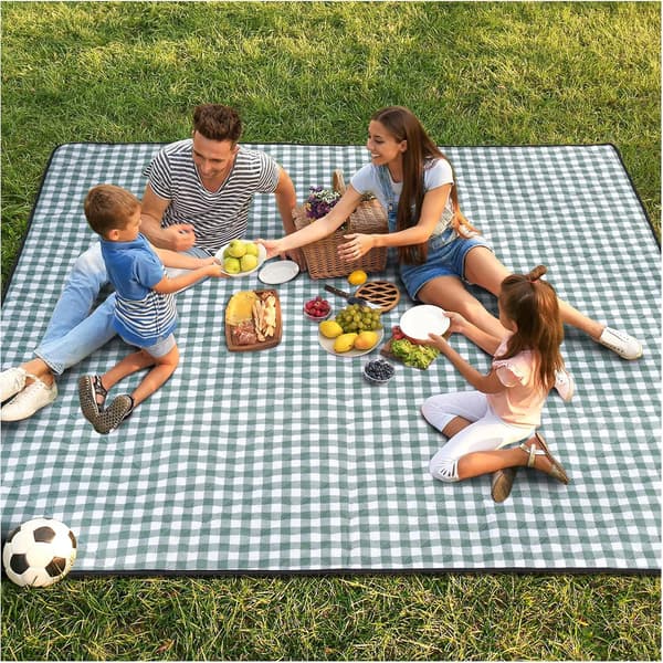 Stor Vattentät Picknickfilt - 203x203cm (80x80 tum) - För 6-8 personer - Vikbar - Grönsaker