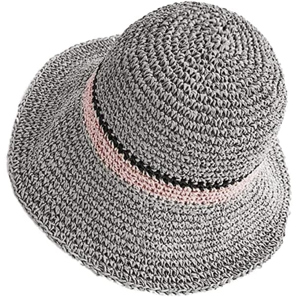 IC Solhatt Floppy Stråhatt Bred Brede Vikbar UV-beskyttelse Sommerstrandhatt for Jenter