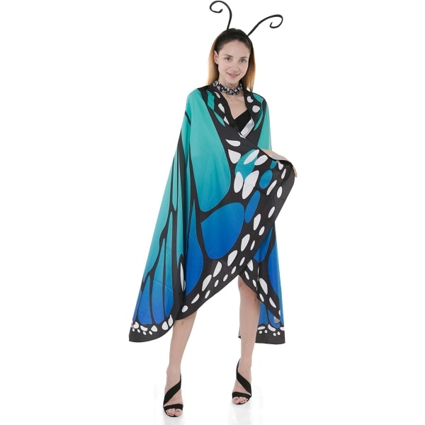 IC Butterfly Wing Cape-sjal med spetsmask og pannebånd med svart fløyelsantenne