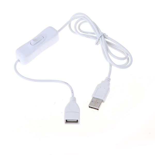 USB-kabel med bryter PÅ/AV, 1m, hvit, 1 stk