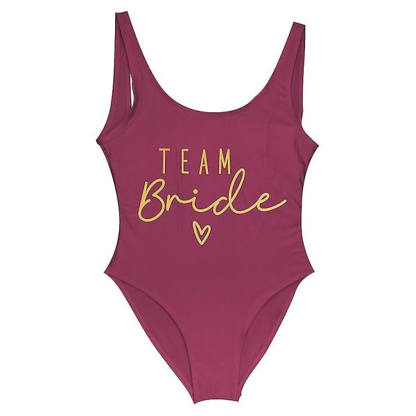 S-3xl Print Team Bride Baddräkt i ett stycke Kvinnor Badkläder Bachelorette Party Baddräkt Sommar Beachwear Baddräkt guld vin XL