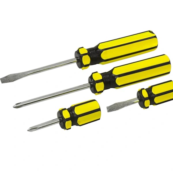 4x Heavy Duty Carbon Steel Screwdrivers, Set Philips Flat Slotted Screwdriver Grip Tool