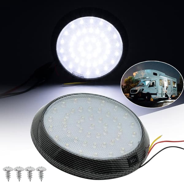4-pak 12V 46-LED RV Loftslamper med afbryder, kulfiberhus, autocamper indvendig belysning, 4,7 x 0,8 tommer