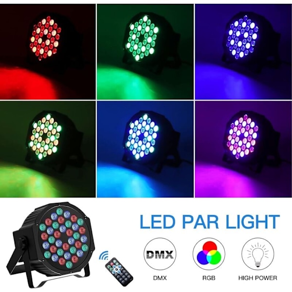 36 LED Par Lys RGB DMX512 Discolys med Fjernkontroll Auto/Lyd/Master-Slave Scenebelysning for DJ Party Bar Band Bryllup Halloween Jul