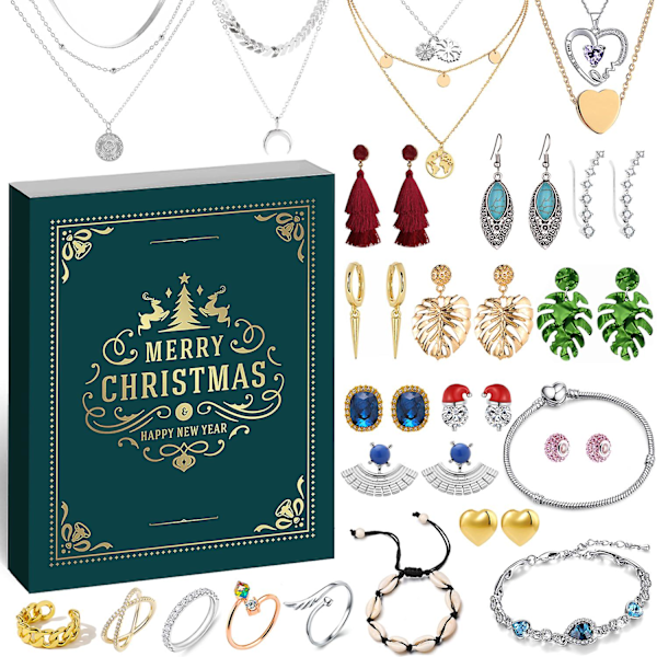 Smykke Adventskalender 2022 Til Kvinder Piger, 24 Overraskelser Med Halskæder Øreringe Ringe Armbånd Anklet Modesmykker Til W Styles 1