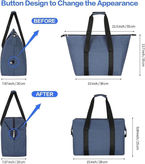 Vikbar kylväska, 20L, isolerad PEVA, blå, 55x35x38cm, för grill & picknick
