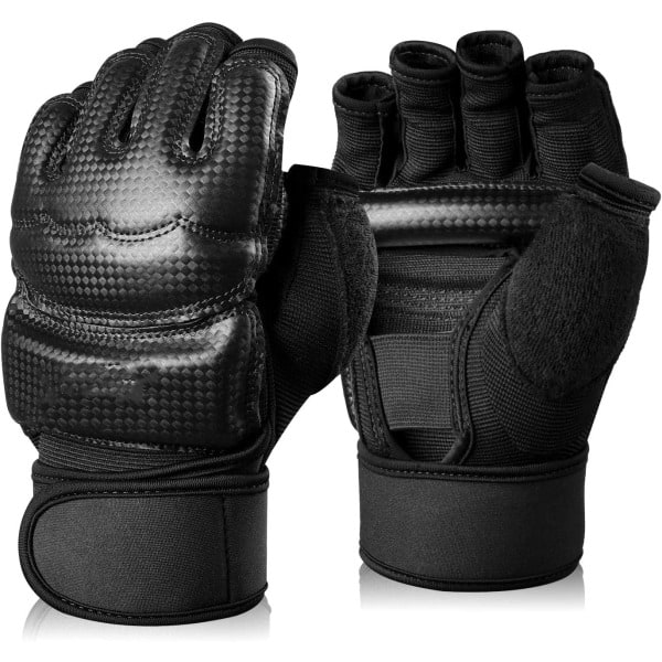 IC Bokseposeboksning Kampsports MMA Sparring Grappling Muay Thai Taekwondo Træning PU Læder Håndledsbind Handsker - Sort - L