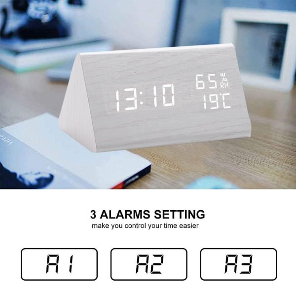 IG LED hygrometer väckarklocka med trädesign, triangelformad, elektronisk