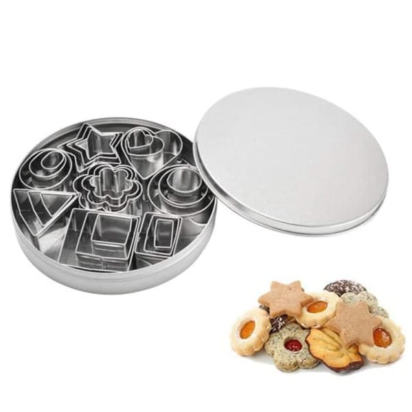 IC Mini Geometrisk Formet Kage Cookie Cutter Set 24 Hjerte Trekant Rund Lille Cirkel Bageforme i Rustfrit Stål