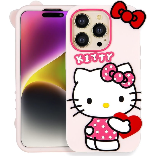 IC Kompatibel med iPhone 14 Pro-deksel, tegneserie Cute Funny Kawaii Cat Kitty telefondeksel 3D Character Mjukt Cover for barn, flickor og kvinner