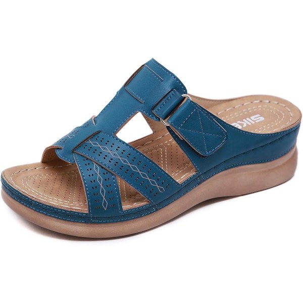 IC Kile-sandaler for kvinner Sommer Slip-on Tøfler Plattformsandaler Komfortable Lær-muler Gå Kilesko