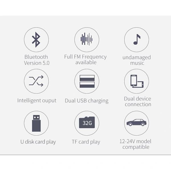 INF FM Transmitter for Car - Bluetooth Adapter with QC3.0 Car Charger