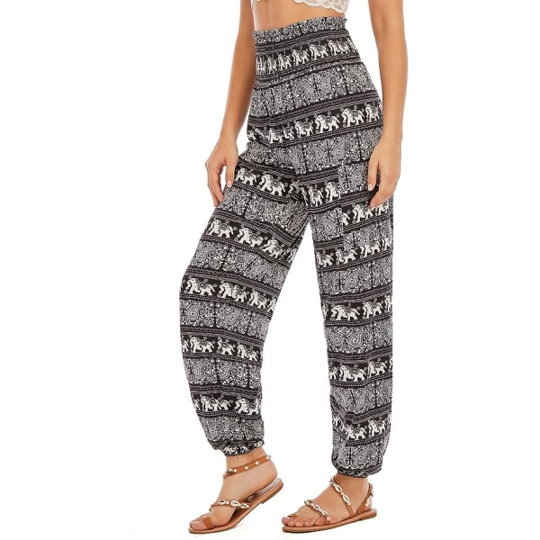 IC 2-pack Haremsbyxor för kvinnor, Yoga Boho byxor med hög midja och fickor
