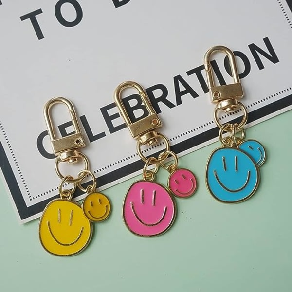 Sød Happy Expression Nøglering til Kvinder 3 stk. Sæt Lille Hvid Blå IC
