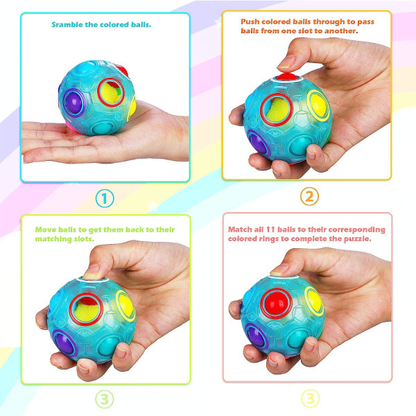IC Magic Boll, regnbågsbollleksaker 3D-pussel Magic boll för barn, blå