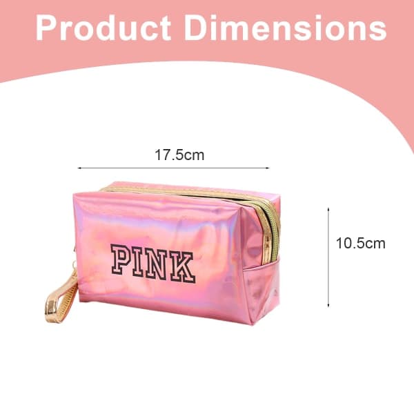 IC Makeuptasker med lynlås Rejsekosmetiktasker Iriserende makeup pink